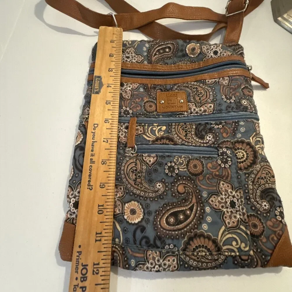 Stone Mountain Blue Paisley Patterned Crossbody Bag Adjustable Strap Boho Hippie